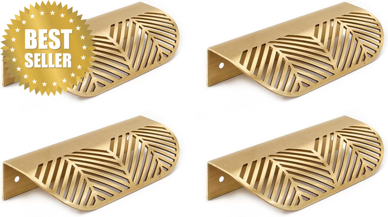 Solid Brass Cabinet Handles Brushed Gold Leaf Knobs and Pulls for Dresser Drawer