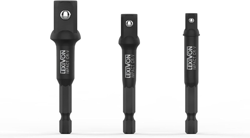 Impact Grade Socket Adapter Set, 3" Extension Bit with Holder | 3-Piece 1/4", 3/