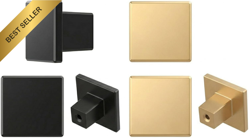 12 Pack Square Cabinet Knobs, 32Mm Matte Black & Gold Drawer Knobs, Zinc Alloy P
