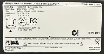 Server Tech Sentry POPs Switched 208v 16A CDU/PDU CWG-24VYL311A1/0