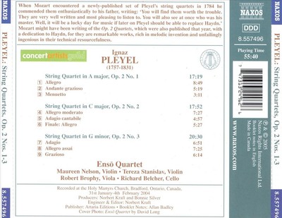 IGNAZ PLEYEL: STRING QUARTETS, OP. 2, NOS. 1-3 NEW CD