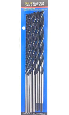 7-PC 12'' Long Brad Point High Speed Steel Wood Work Drill Bit Set 1/8'' to 1/2''