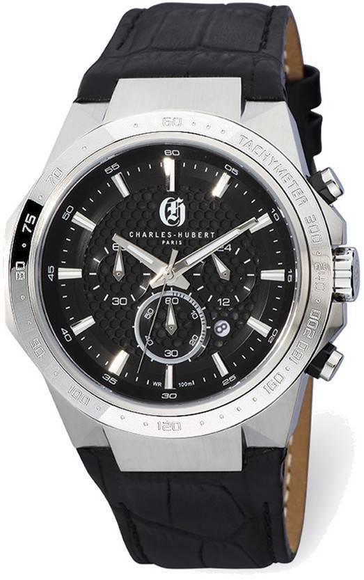 Pre-owned Charles-hubert Mens Charles Hubert Stainless Steel Chrono Black Dial Solar-powered Watch