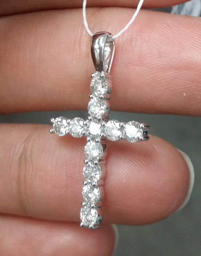 Pre-owned Handmade Deal 1.00ct Genuine Round Diamonds Cross Pendant In 14k Gold 27mm In White