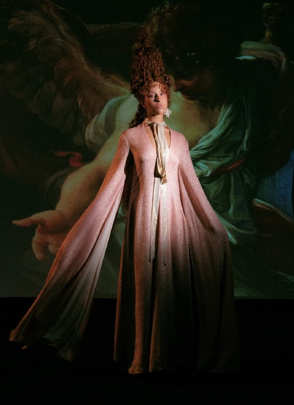 Pre-owned Style Pink Gold Ivory Women Evening Gown With Long Sleeves Cape