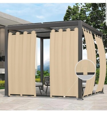 Easy-Going Outdoor Curtains Waterproof Windproof Weatherproof Curtain for Patio,