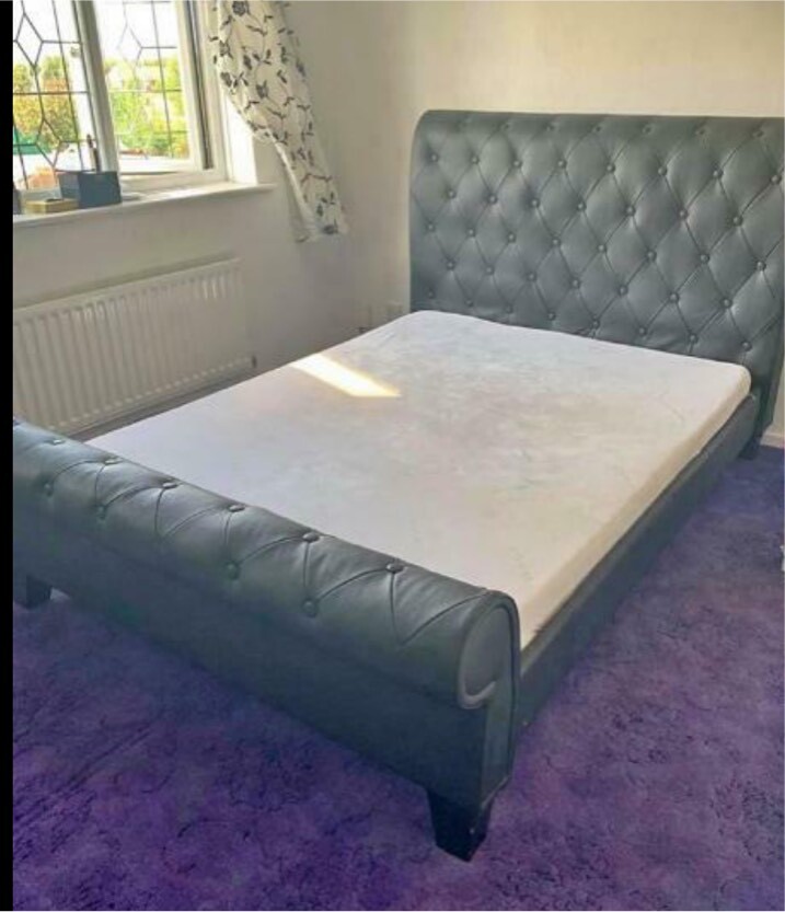 King Size Black Leather Sleigh Bed in Telford, Shropshire Gumtree