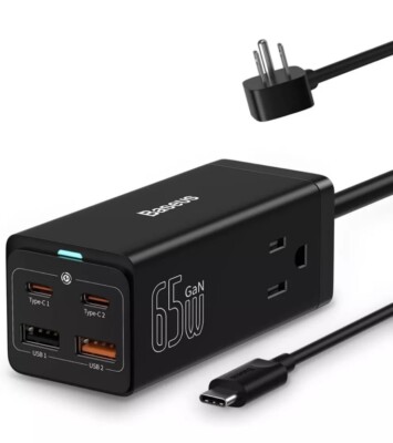 Baseus PowerCombo 65W - Portable Power Strip USB C Desk Charging Station
