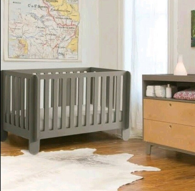 Oeuf Grey Elephant Crib Cot With Mattress And Toddler Bed