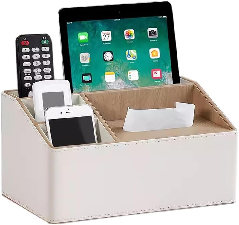 Multifunction Leather Tissue Box Cover, Tissue Holder with Remote Control and St