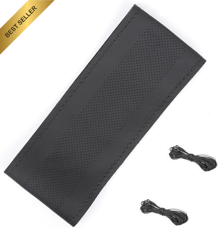 Universal Leather Car Steering Wheel Cover, Stitch on Wrap