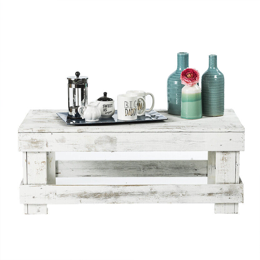 Reclaimed Wood Coffee Table White Adds Rustic Appeal Farmhouse Style Comfort New