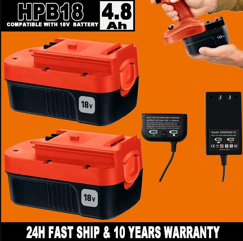 18V for Black & Decker HPB18 18 Volt 4.8Ah Battery /Charger HPB18-OPE 244760-00A