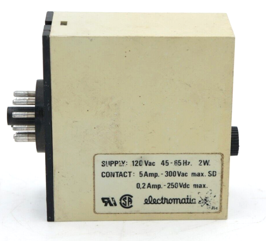 ELECTROMATIC S-System SA205- 120V Delay-On Relay DPDT 5 Amp