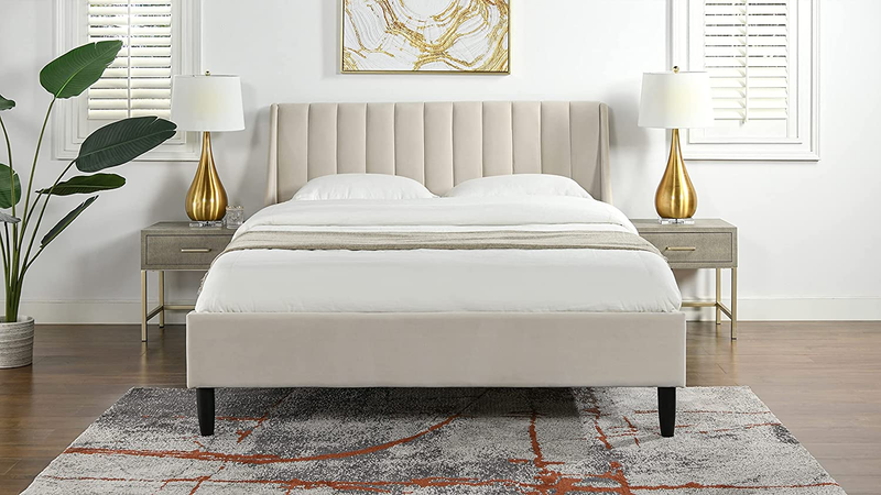 Sandy Wilson Home Marlowe Upholstered Shelter Headboard Bed Set, Queen, French B