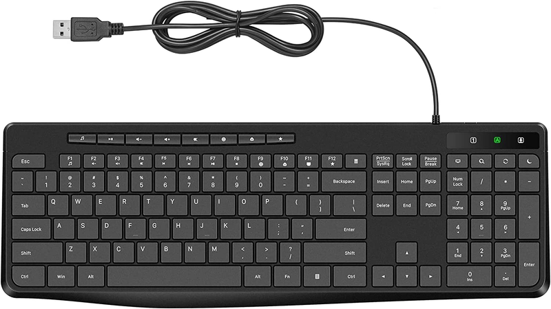 Multimedia Wired Keyboard - Quiet and Silent with Low Profile Chiclet Keys