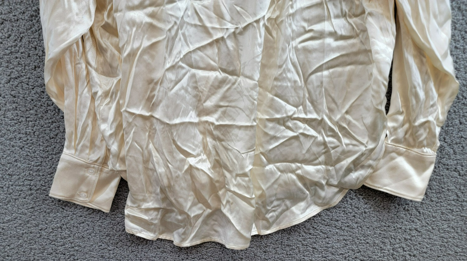 WAYF Fynn Satin Button Front Blouse Women's L Cream Patch Pocket Long Sleeve - Picture 15 of 19