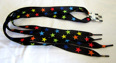 Thick Premium 38'' Black with Multicolor Stars Rockabilly Shoelaces-Brand New!