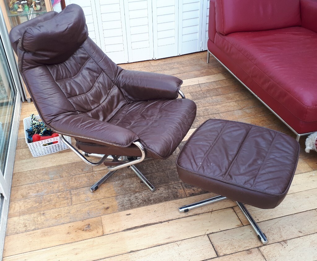 Genuine Vintage 1970s Posh High Quality Reclining Leather Chair And Matching Footstool In Colchester Essex Gumtree