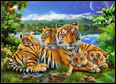Loving Tigers - DIY Chart Counted Cross Stitch Patterns Needlework DMC Color    
