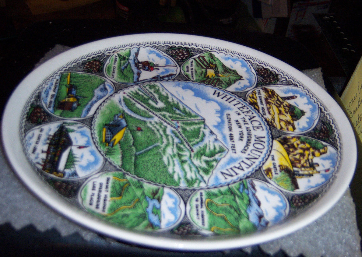 Collector plate 9” round picturing Whiteface mountain in the Adirondacks elevati