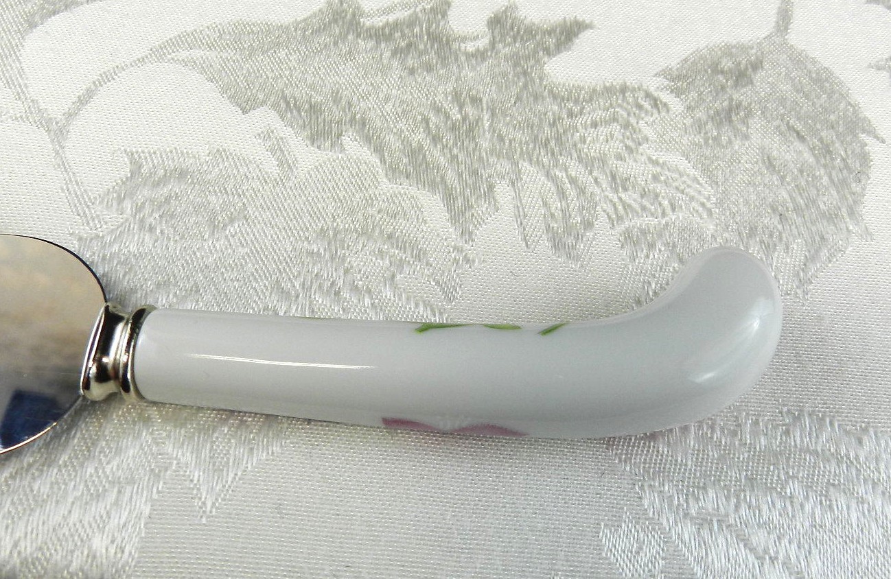 Prill Cheese Spreader Stainless Sheffield England Floral White Ceramic Handle