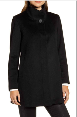 Placket front wool store car coat fleurette