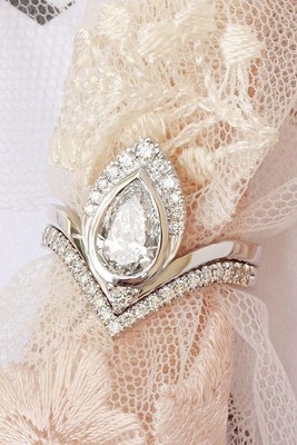 Sterling Silver Wedding Ring Sets For Women 925 Gold Plated Pear CZ ADASTRA