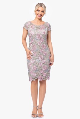 Кружевное короткое платье с вышивкой и коротким рукавом XSCAPE, разноцветное, 16