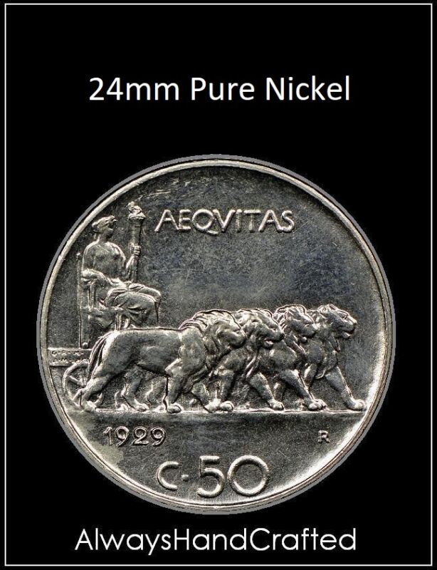 50 CENTESIMI Italy Coin - 24mm Mussolini silver - Lions w/ Chariot - NEAR MINT
