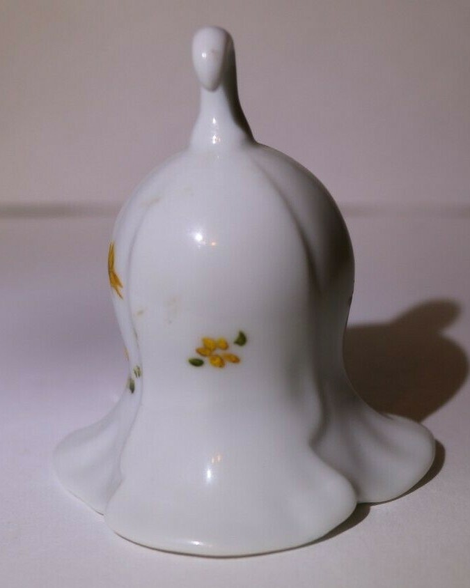 Mini Porcelain flower bell Hand painted by Pat 2.5 inches tall Yellow Butterfly