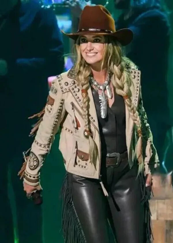 Pre-owned Wilson Lainey  Women Punk Western Fringes Studded Patches Biker Leather Jacket In Multicolor