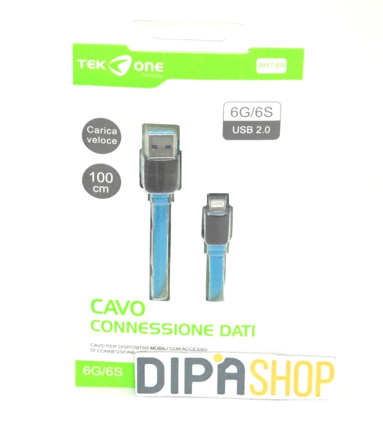 Cavo Usb TeKone 6A Dati Ricarica Piatto Per Apple Iphone 6 6s 1m Blu hsb