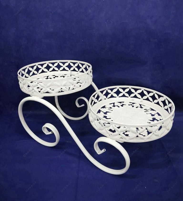 Mobile Tavolino Porta Piante Vasi Portavaso 2 Posti In Ferro Bianco 11108 bal