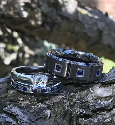 His and Her Wedding Ring Set Stainless Steel Sterling Silver
