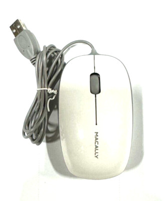 Macally Wired USB Optical Bumper Mouse for Windows PC & More - White/Gray