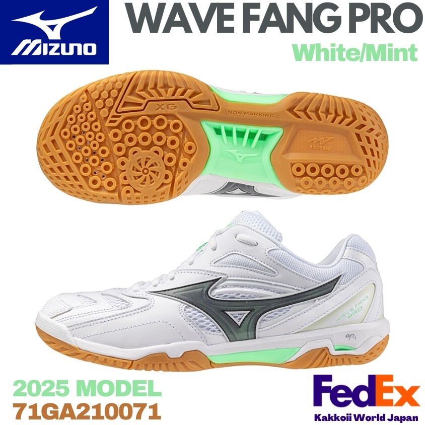 カロ兎富士 Mizuno Badminton Shoes WAVE FANG PRO White / Mint 71GA210071