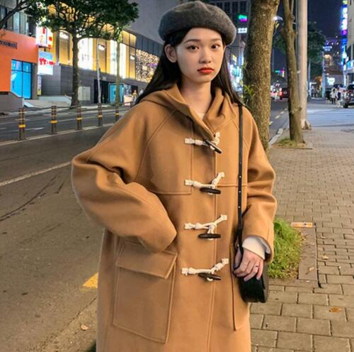 Women Hooded Faux Wool Toggle Duffel Coat Winter Retro Style Women Hooded Faux Wool Toggle Duffel Coat Winter Retro Style