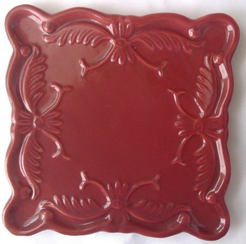 California Pantry 2 trivets Classic Ceramics green 2007 maroon 2009 square 6.25