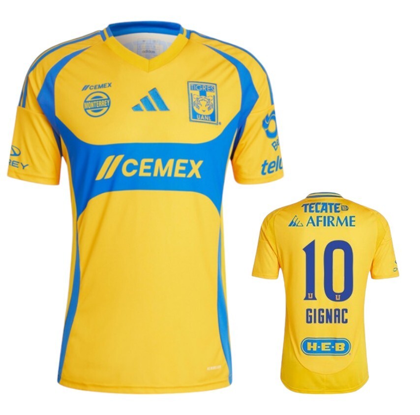 Tigres UANL ジニャク 10番シャツ フルスポンサー Lサイズ TIGRES UANL 23/24 Home - Yellow - GIGNAC # 10 - Slim Fit 2XL