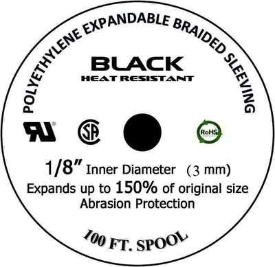 ALL SIZES  1 FT - 100 FT Black Expandable Wire Cable Sleeving Braided Tubing LOT