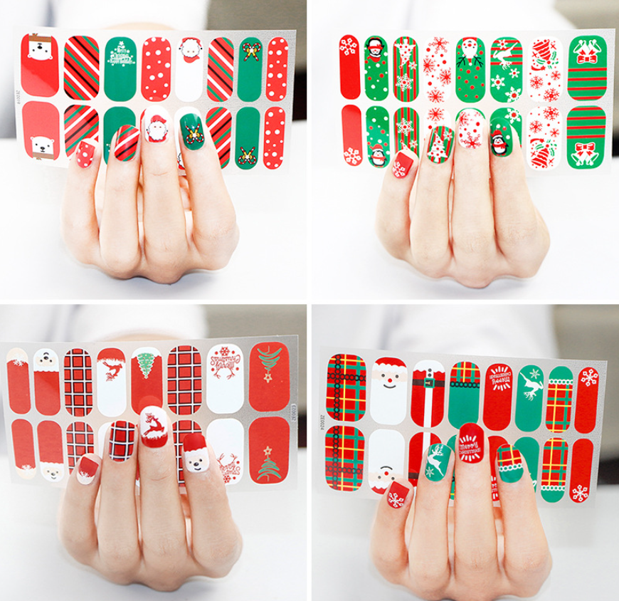 Christmas Nail Wrap Stickers Glitter Manicure Santa Art Press Décor Strip NH21