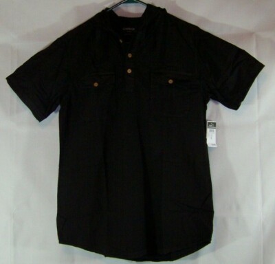 NWT Mens  carbon shirt hoodie pull over small black front button&packet