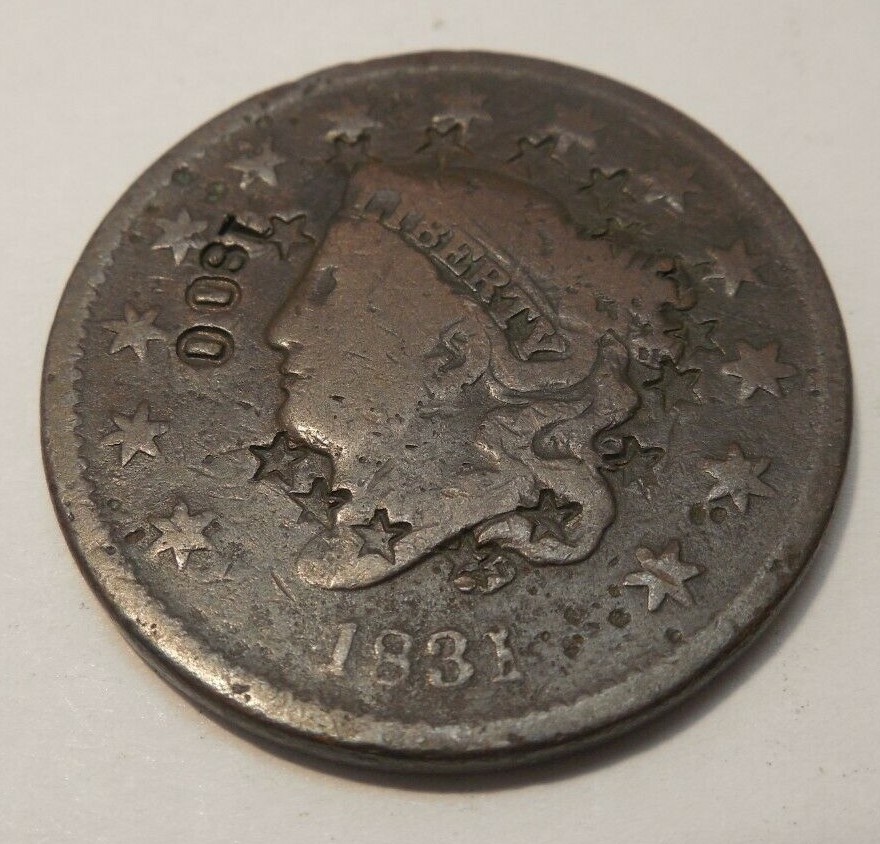 1831 - Large Cent - Coronet Head - 15 Five Pointed Stars - Counterstamped 1800