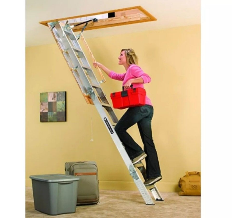Attic Folding Ladder Pull Down Stairs Aluminum 375 LB. Loft Door Storage Garage