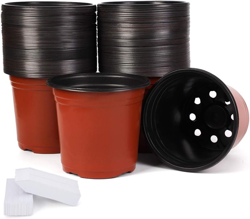 100-Pack 6 Inch Plastic Nursery Pots Come with 100 Pcs Labels, Seedling Flower P
