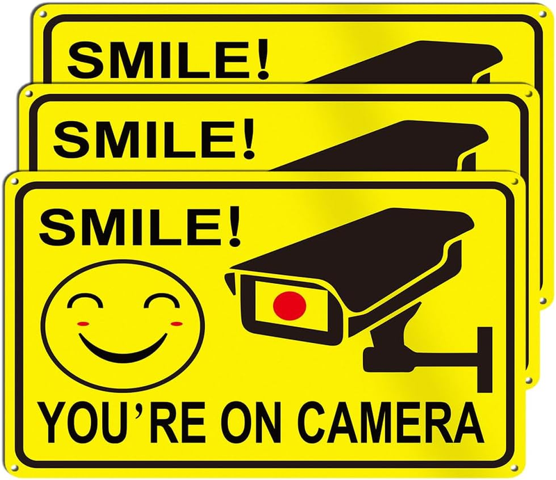 3-Pack Smile You'Re on Camera Signs 8"X12" Rust Free Aluminum Video Surveillance