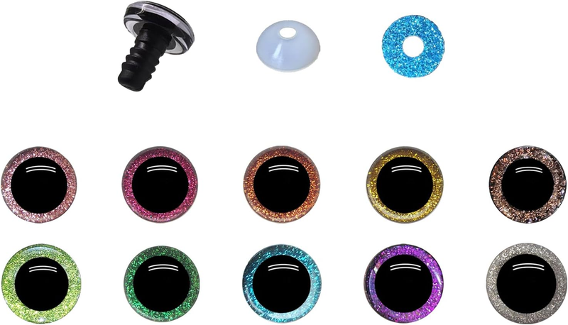 120PCS 3D Glitter Safety Eyes - with Washers Offer 10 Color Cross-Eyes for Amigu