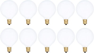 [10 Pack] Simba Lighting  Globe G16.5 Round Bulb 40W E12 Candelabra Base Frosted