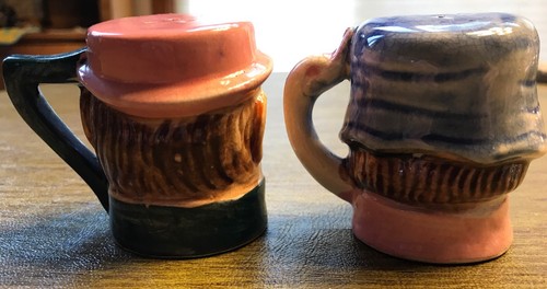 Vintage Salt Pepper Shakers Old Folk Man Woman Face Head Toby Mug Style JAPAN